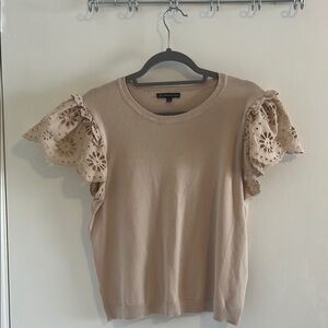 Adrianna Papell Tan Flutter Sleeve Ruffled Blouse